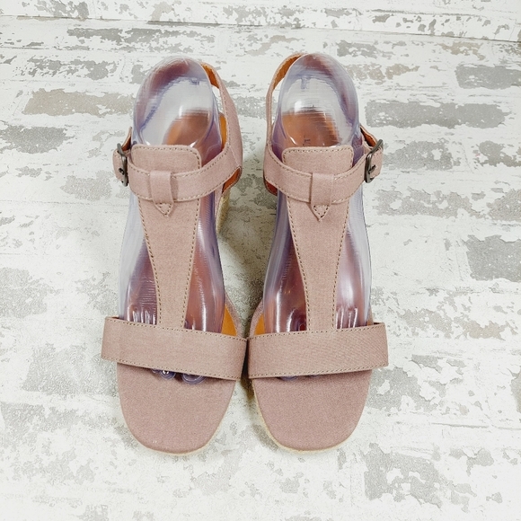 New Lucky Brand Millinda Brown T-strap Espadrille Wedge Heel Sandals i765 - Picture 4 of 12